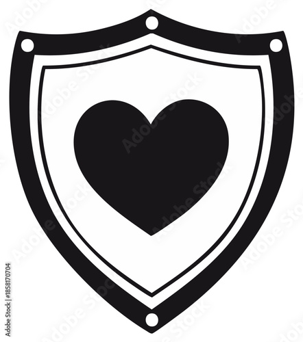 Heart shield icon symbolizing love protection safety security medical health care concept