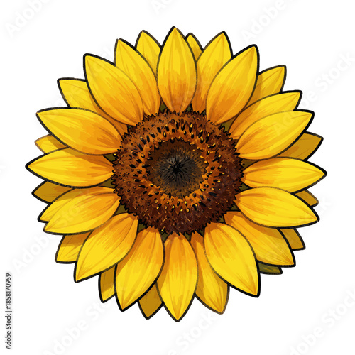 Bright Yellow Sunflower Isolated Illustration
