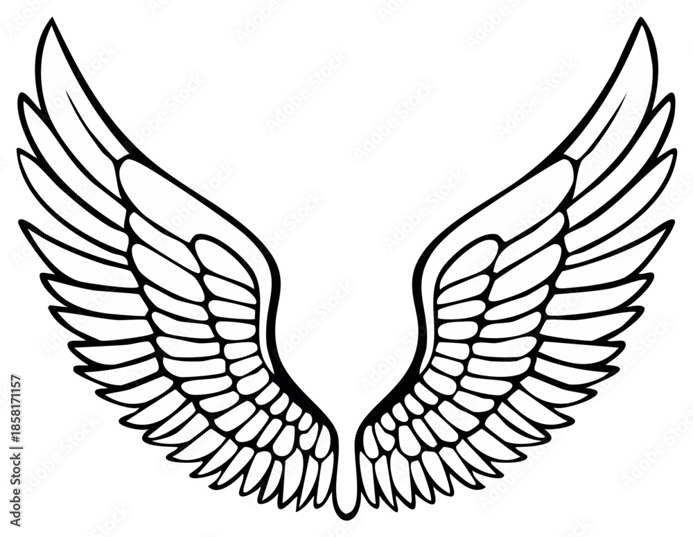 Obraz premium Symbolic Stylized Bird Wings Clipart Black and White