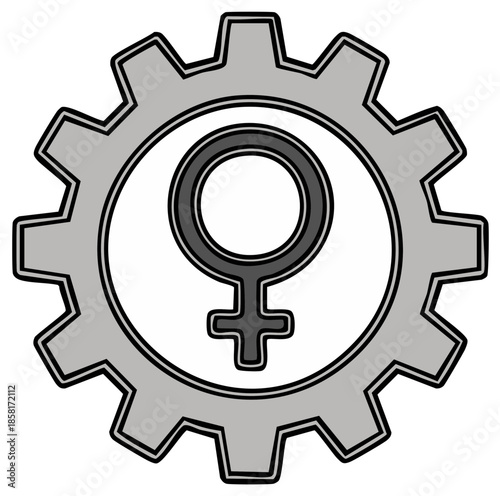 Gear wheel with a feminist symbol in the center. Modern concept for empowerment.