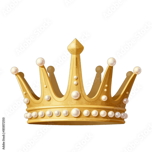Golden Crown Illustration with Pearl Details