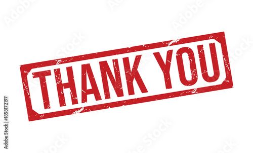 A distressed red rubber stamp texture displays the words THANK YOU within an inner border on a pure white background