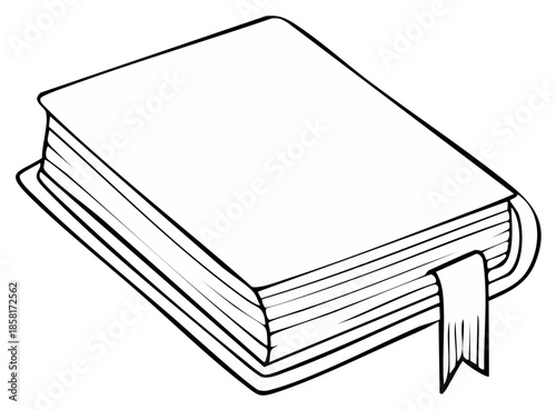 Closed Hardcover Book with Bookmark Simple Line Drawing Illustration