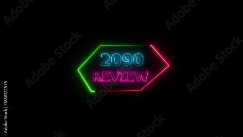 2090 review neon text animation. Business financial management platform background 4k video.
