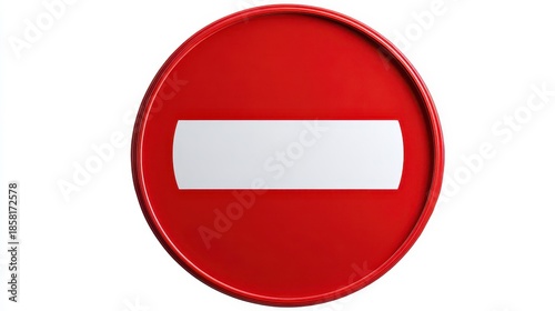 A vibrant, close-up photograph features a glossy, circular red traffic sign with a horizontal white rectangular bar in the center. The sign signifies prohibited entry Free Download A vibrant, close-up photograph features a glossy, circular red traffic sign with a horizontal white rectangular bar in the center. The sign signifies prohibited entry - GFXLoad