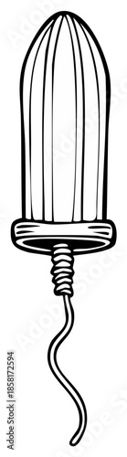 Illustration of a tampon in black and white, female hygiene.