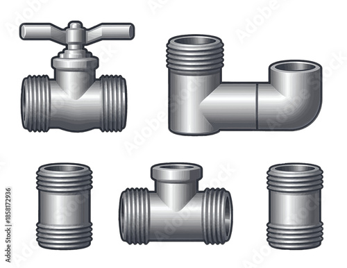 Metal Plumbing Fittings 3D Render Illustration