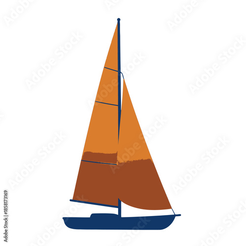 Sailing Boat with Orange Sails Minimal Vector Design
