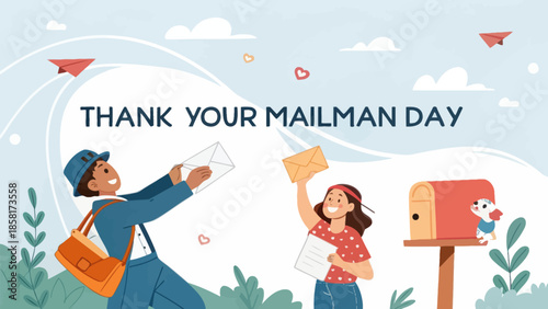 Cheerful Mail Carrier Delivering Packages on Thank Your Mailman Day