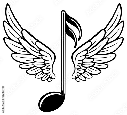 Musical Note with Angelic Wings Symbolic Representation of Sound Harmony and Freedom