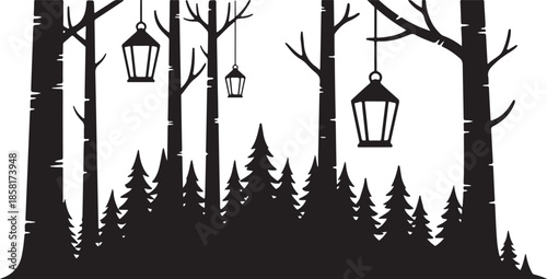 50 Mystic Forest Silhouette Vector Bundle