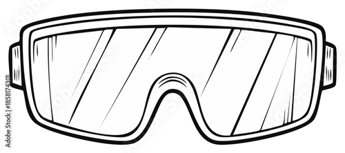 Outlined ski goggles illustration showing the transparent lenses with a thin black frame