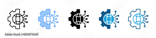 Digital Globalization icon set multiple style collection