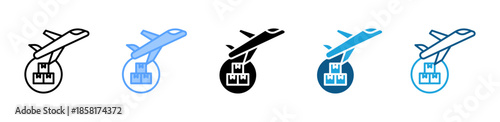 Air Cargo Plane icon set multiple style collection