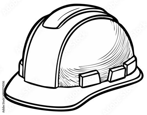 Black and white illustration of a construction hard hat with a brim