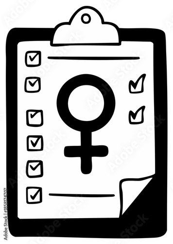 Medical clipboard with female symbol and checklist, gender health concept