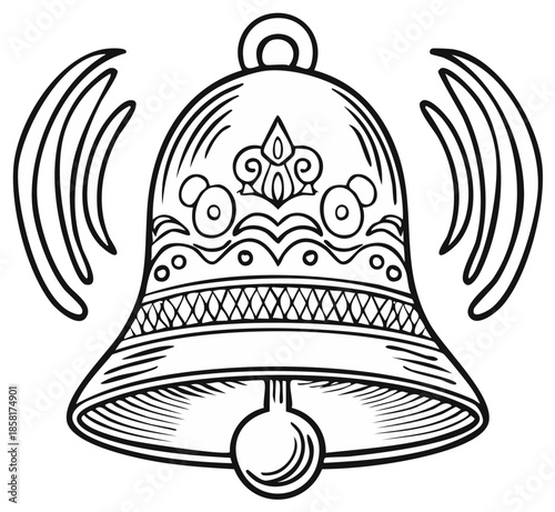 Detailed drawing of a ringing bell with decorative elements.
