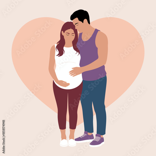 A loving couple stands together, celebrating their journey into parenthood as they share a gentle embrace, showcasing joy, excitement, and anticipation for their future.