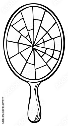 Cracked Hand Mirror with Spiderweb Pattern Reflecting on Surface
