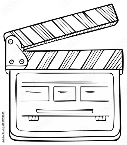Movie clapboard illustration for film production and media industry in doodle style