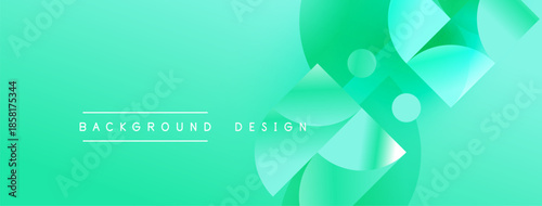 Abstract gradient background. Turquoise hues blend smoothly. Geometric shapes overlap creating dynamic visual effect. Minimalist design.