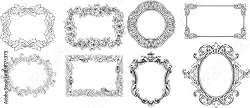 A collection of intricate, vintage-inspired frames, perfect for adding a touch of elegance and sophistication to your designs. Each frame boasts unique floral and ornamental details.