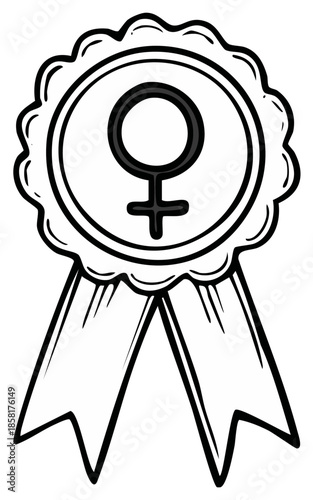 Feminism Badge with Female Symbol and Ribbons Symbolizing Women Empowerment