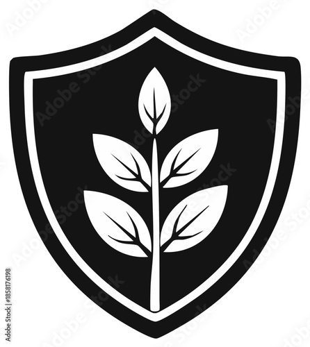 Shield with a Plant for Food Safety Icon: Plant on a Shield Isolated