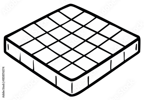Hand drawn illustration of a square mattress with a quilted surface