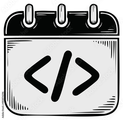 Drawn Calendar Page with Coding Brackets Symbol