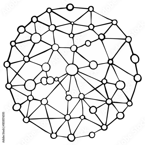 Abstract Connected Network with Circles and Lines, Circular Geometric Shape, Doodle Art, Decorative Design Element