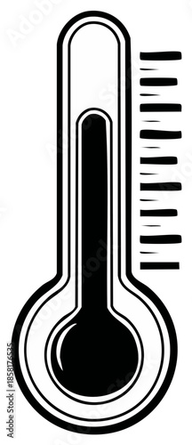 Vector Illustration of a Black and White Thermometer Indicating a Warm Temperature Display