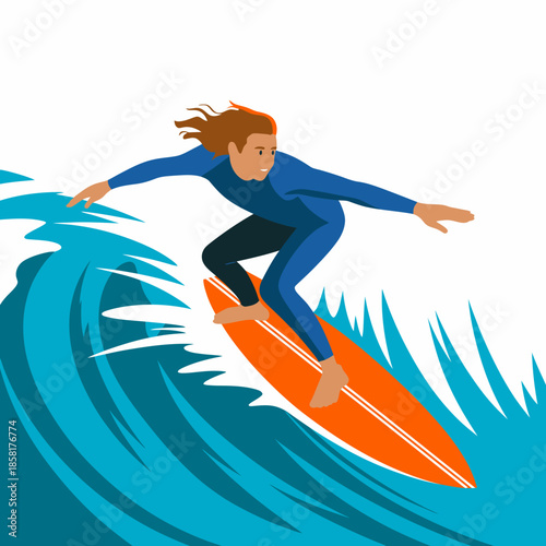 A surfer skillfully rides a wave, showcasing agility, adventure, and the thrill of surfing against a vibrant ocean backdrop.