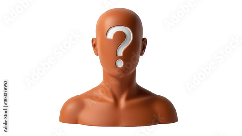 Photos Bronze mannequin head with question mark isolated on transparent background, con