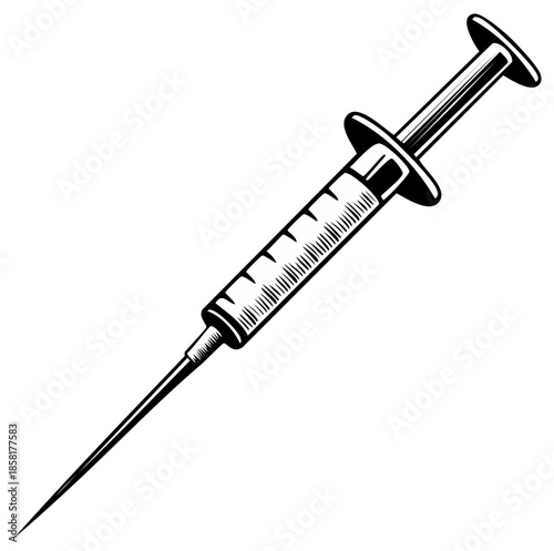 Detailed Vector Illustration of a Syringe for Medical or Scientific Applications in Black and White
