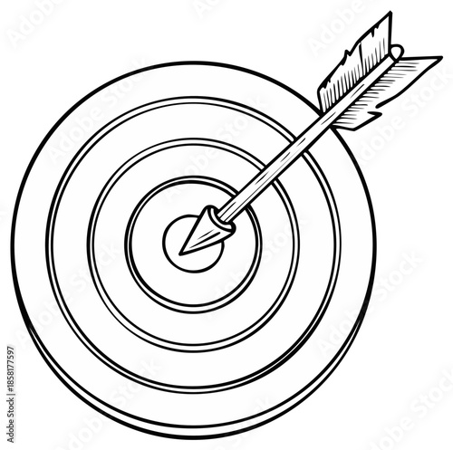 Hand-drawn arrow hitting bullseye on target