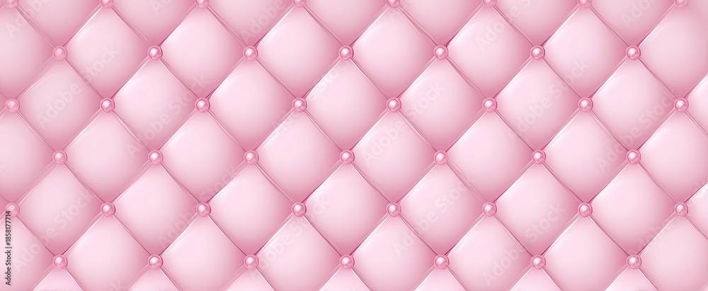 Fototapeta premium Pink, quilted fabric background with diamond pattern and small, round pearl accents