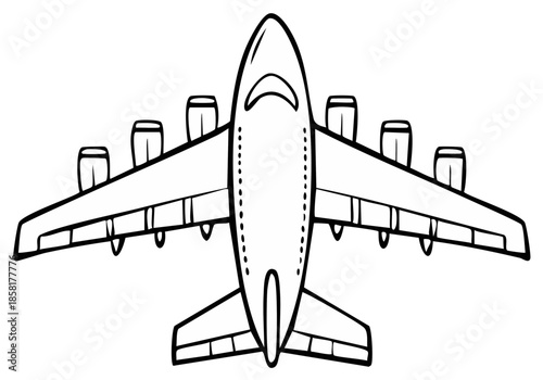 Large Passenger Airplane Outline Illustration for Coloring Books and Travel Concepts