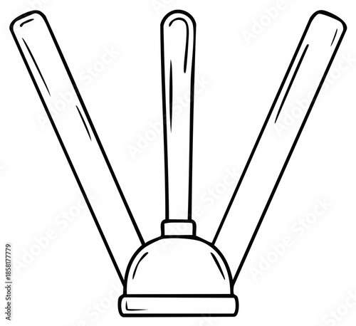 Cartoon line art illustration of a toilet plunger and its extensions.