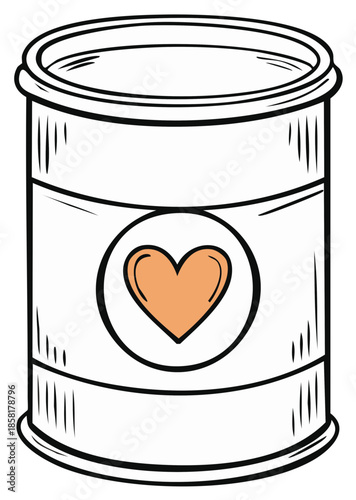 Illustration of a canned food item with a heart symbol on its label representing love and care