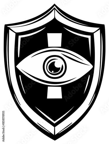 Eye Symbol in Shield Vector Illustration Eye of Providence and Security Emblem