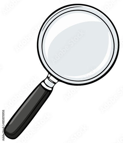 Magnifying glass illustration, scientific tool for inspecting and observing.