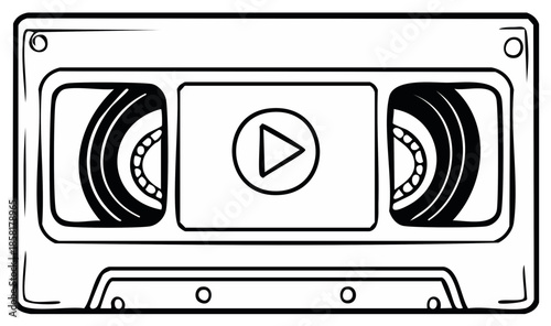 Retro video cassette tape with play button symbol for vintage media and entertainment concepts