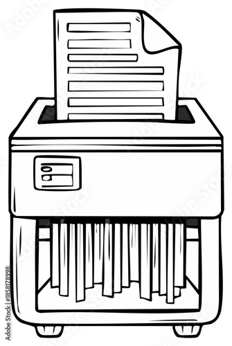 Document being shredded in a paper shredder. Destroying documents illustration.