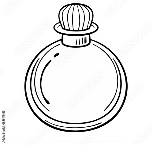 Illustration of a perfume bottle, black and white outline