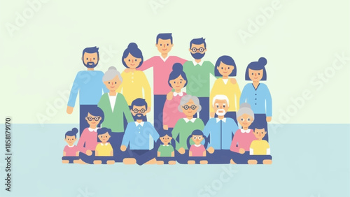 Diverse group of people from different generations standing together.