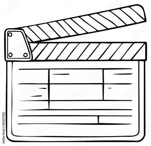 Illustrated Film Slate Drawing for Movie Production with Hinged Clapper Board; Outline for Design
