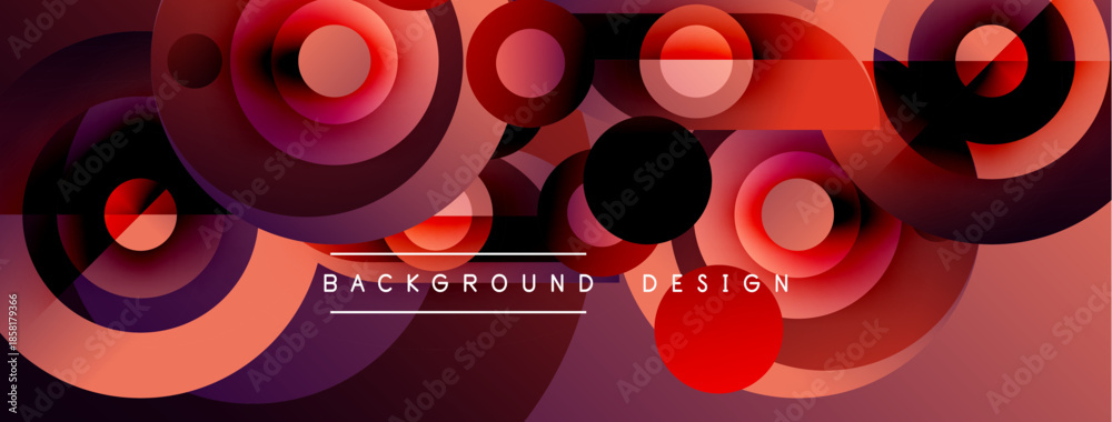 Obraz premium Abstract circles, overlapping shapes create dynamic visual. Red, purple hues dominate composition. Modern design element.