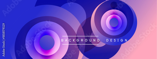 Abstract circles overlap, creating vibrant gradient effect. Blue, purple, pink hues dominate design. Modern, dynamic composition.