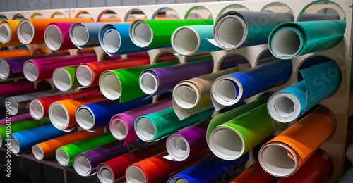 Bild auf Leinwand Rolls of multi-colored vinyl film